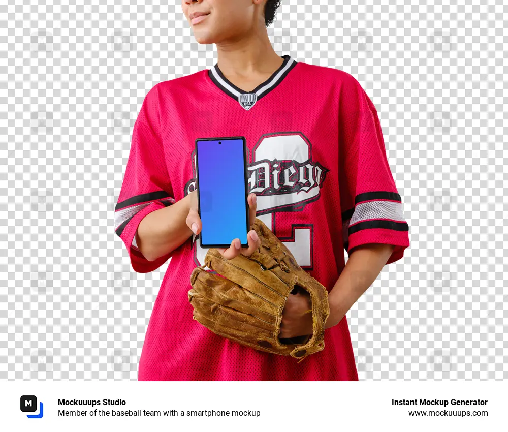 Member of the baseball team with a smartphone mockup