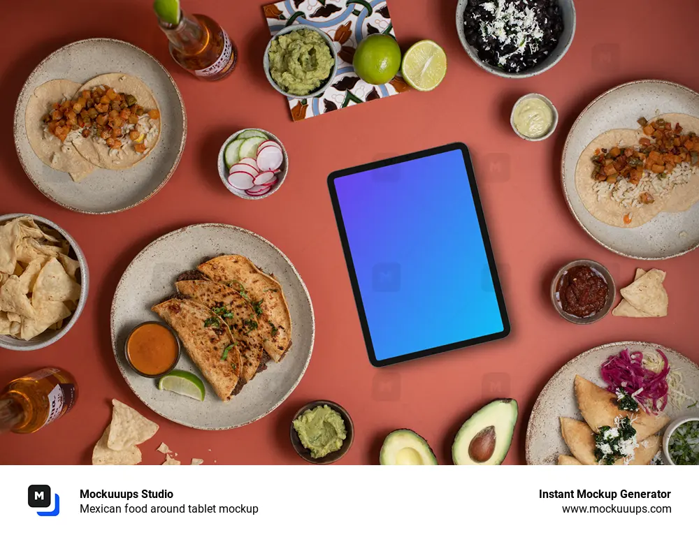 Mexican food around tablet mockup