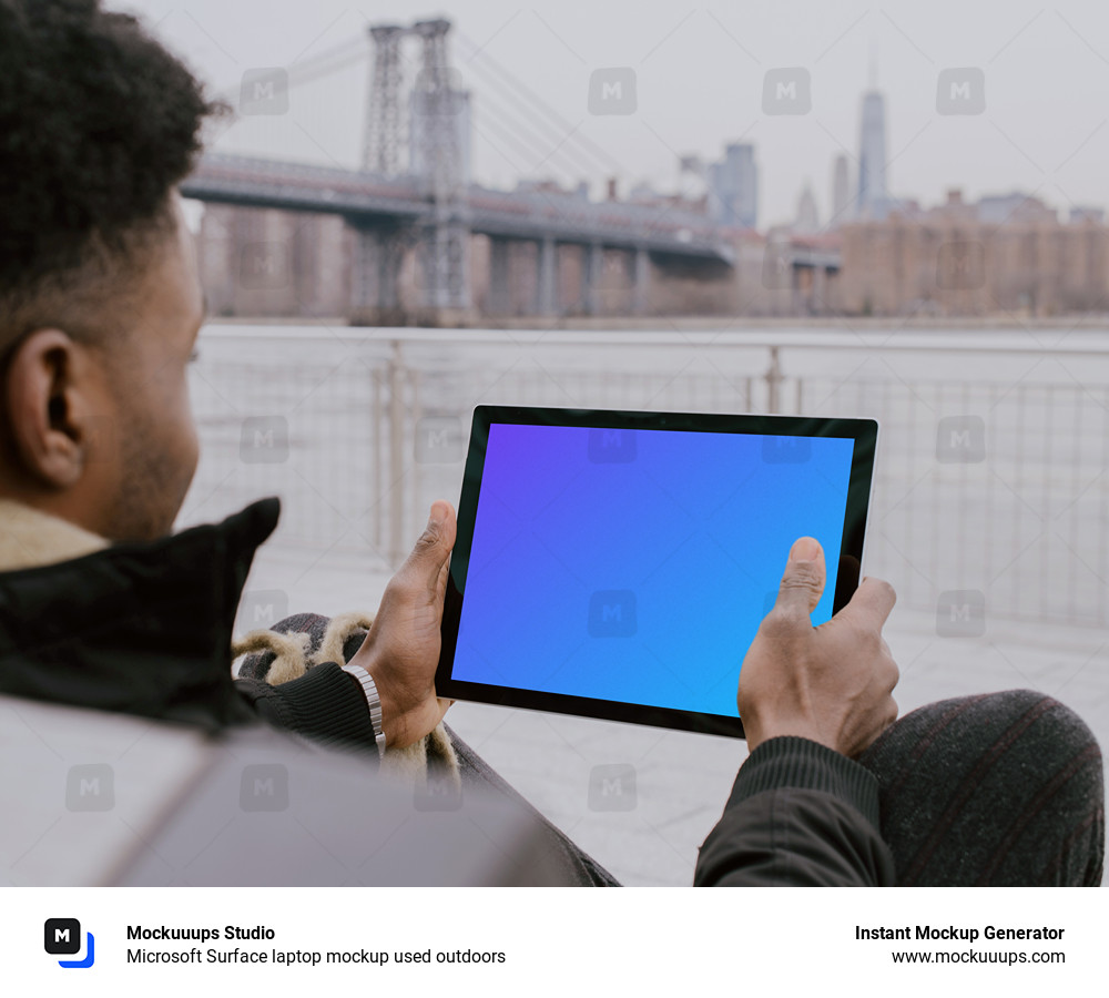 Microsoft Surface laptop mockup used outdoors