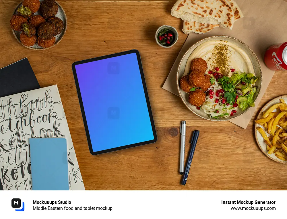 Middle Eastern food and tablet mockup