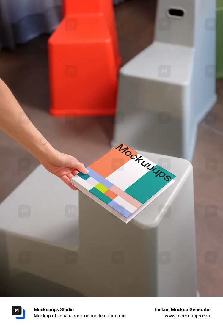 Mockup of square book on modern furniture