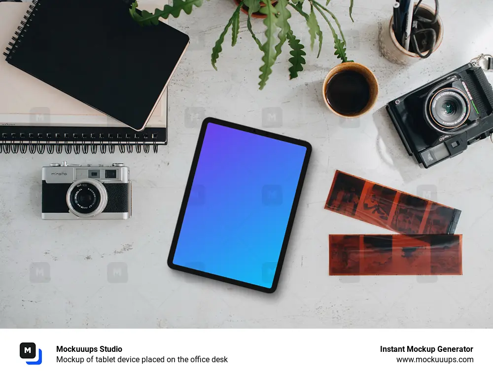 Mockup of tablet device placed on the office desk