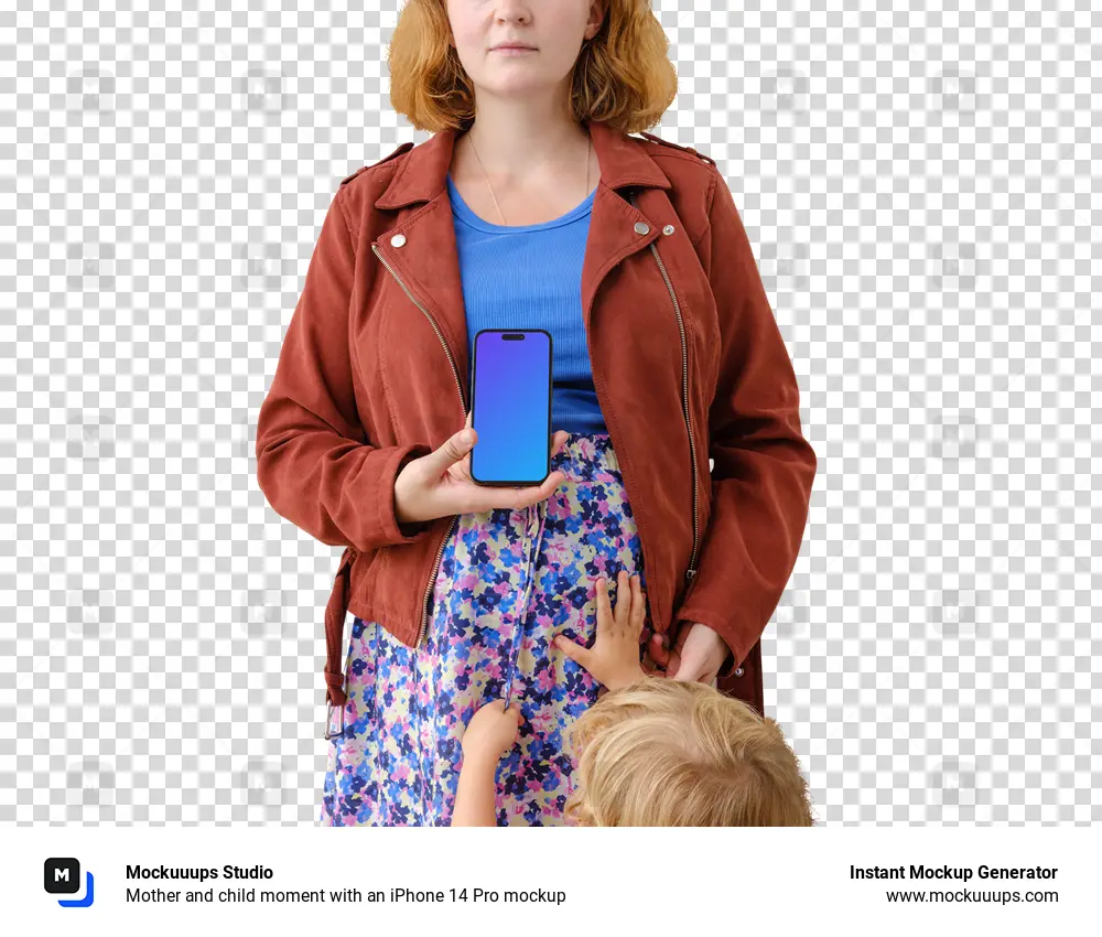 Mother and child moment with an iPhone 14 Pro mockup