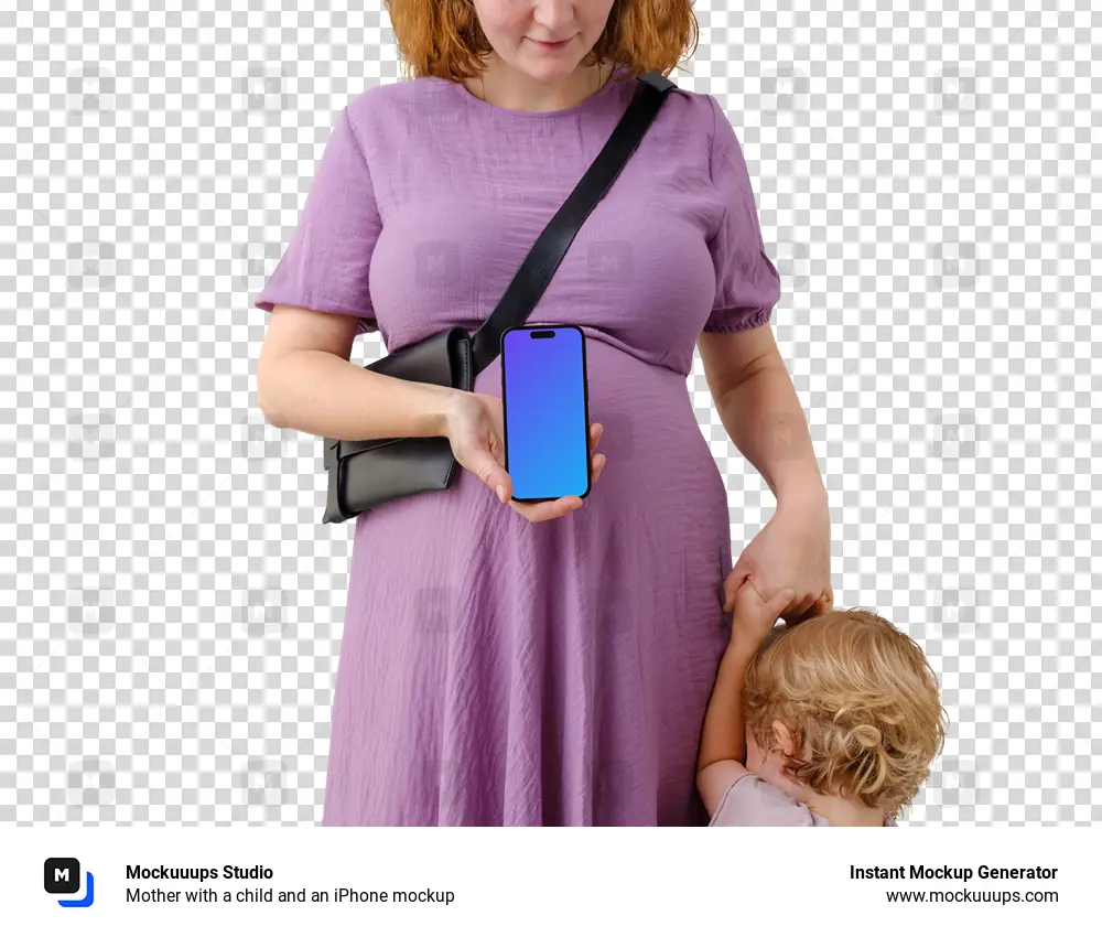 Mother with a child and an iPhone mockup