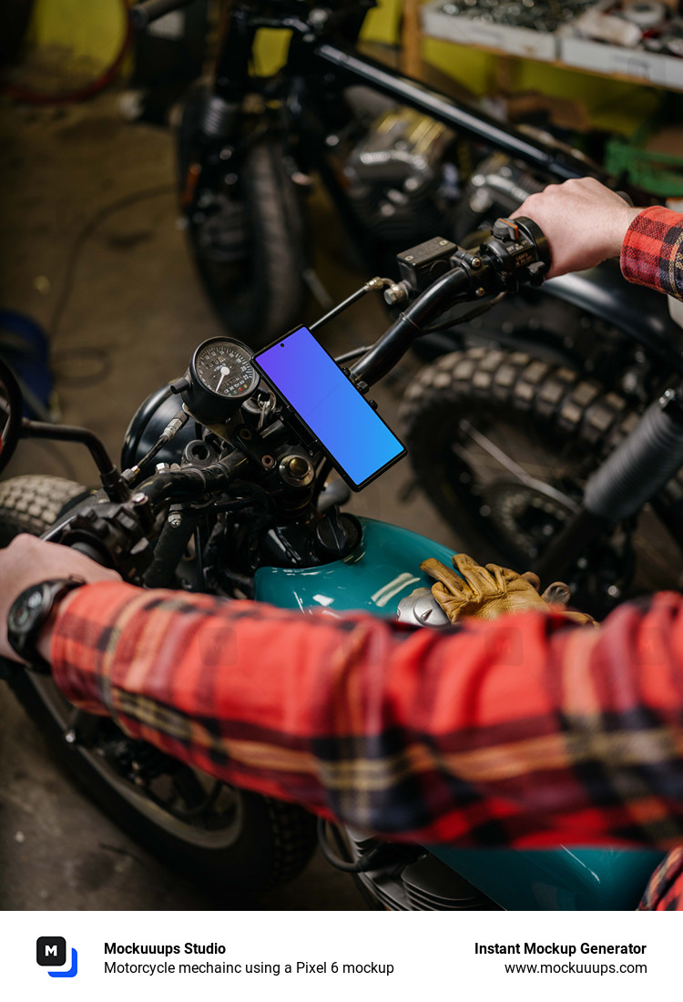 Motorcycle mechainc using a Pixel 6 mockup