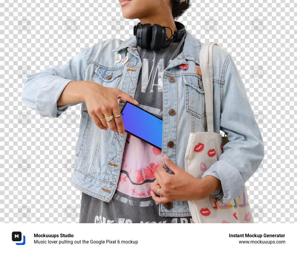 Music lover pulling out the Google Pixel 6 mockup