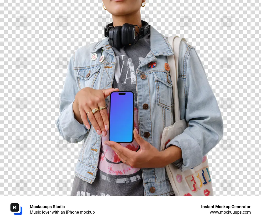 Music lover with an iPhone mockup