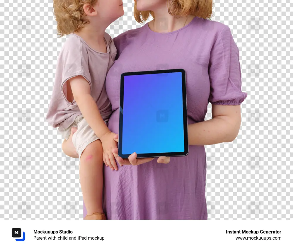 Parent with child and iPad mockup