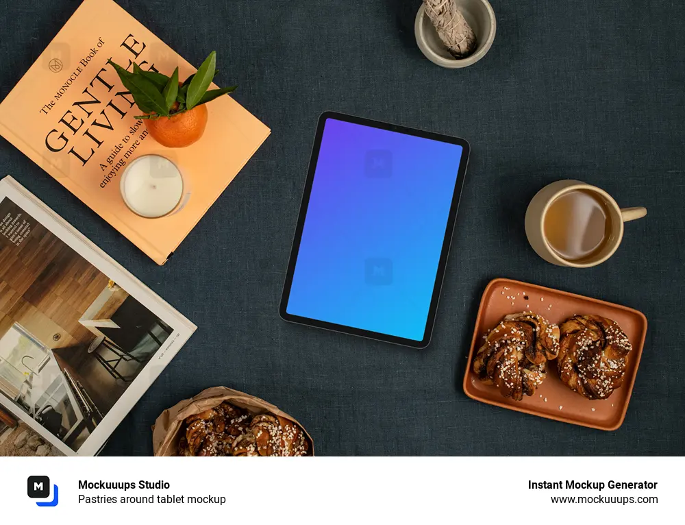 Pastries around tablet mockup