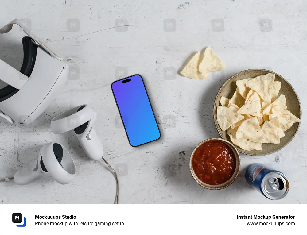 Phone mockup with leisure gaming setup