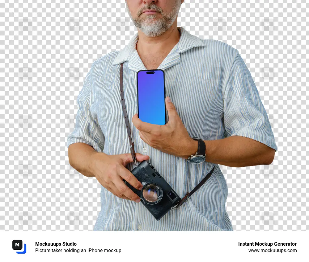Picture taker holding an iPhone mockup