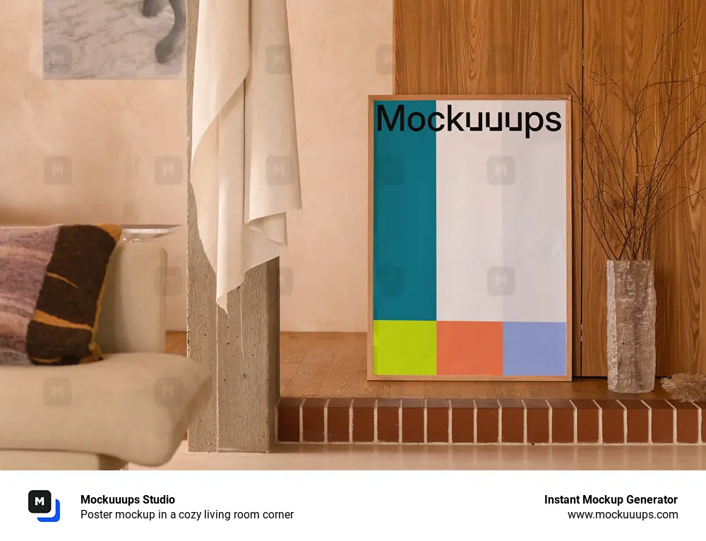Poster mockup in a cozy living room corner