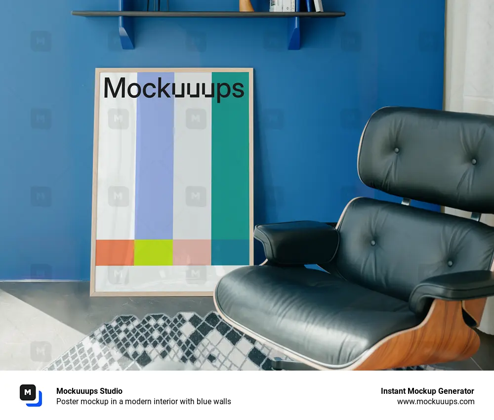Poster mockup in a modern interior with blue walls