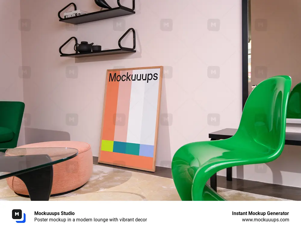 Poster mockup in a modern lounge with vibrant decor