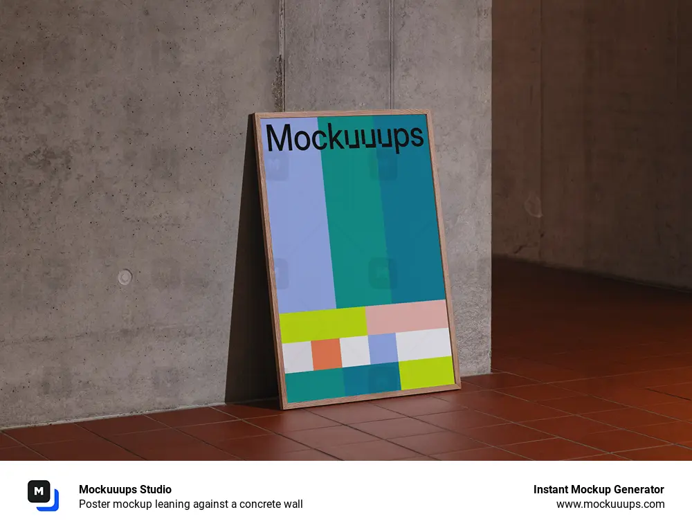 Poster mockup leaning against a concrete wall