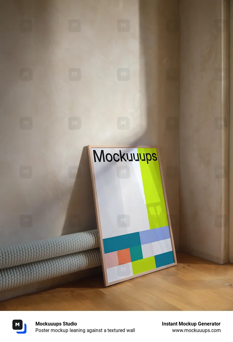 Poster mockup leaning against a textured wall