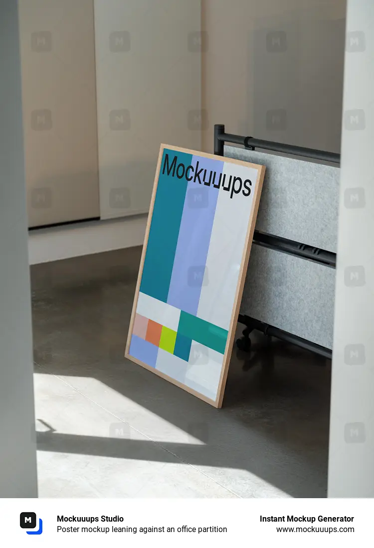 Poster mockup leaning against an office partition