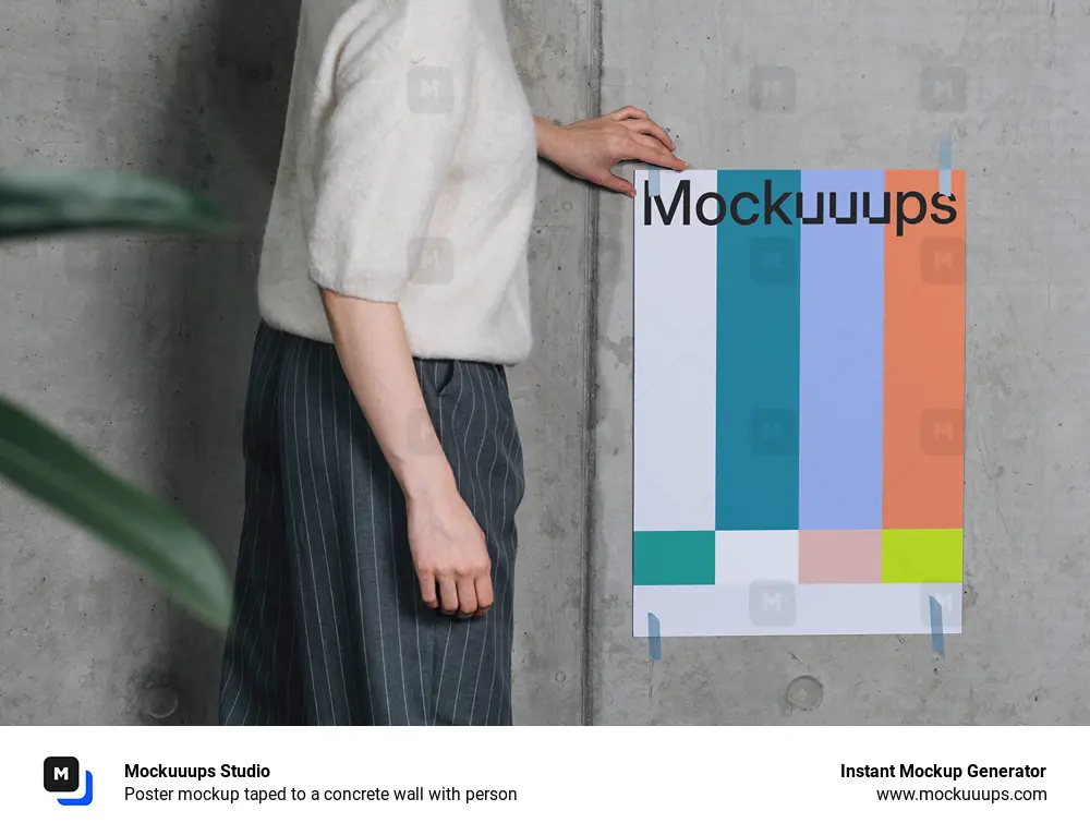 Poster mockup taped to a concrete wall with person