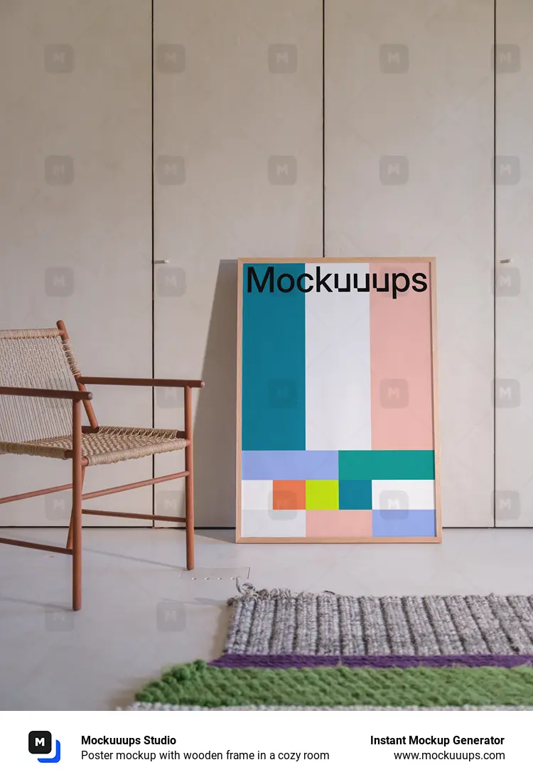 Poster mockup with wooden frame in a cozy room