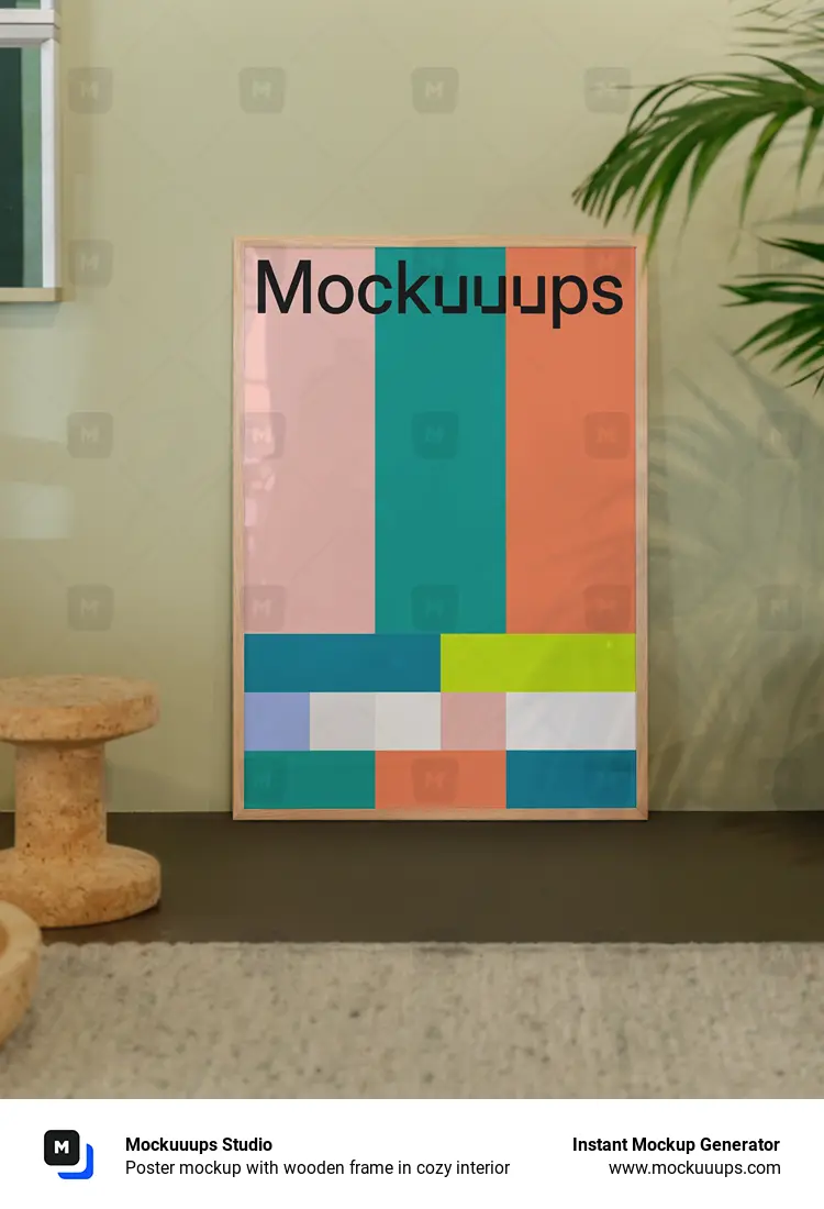 Poster mockup with wooden frame in cozy interior