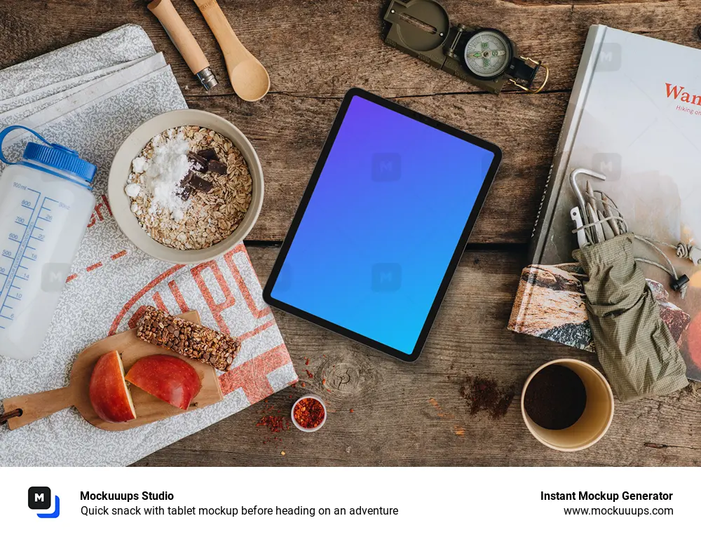 Quick snack with tablet mockup before heading on an adventure