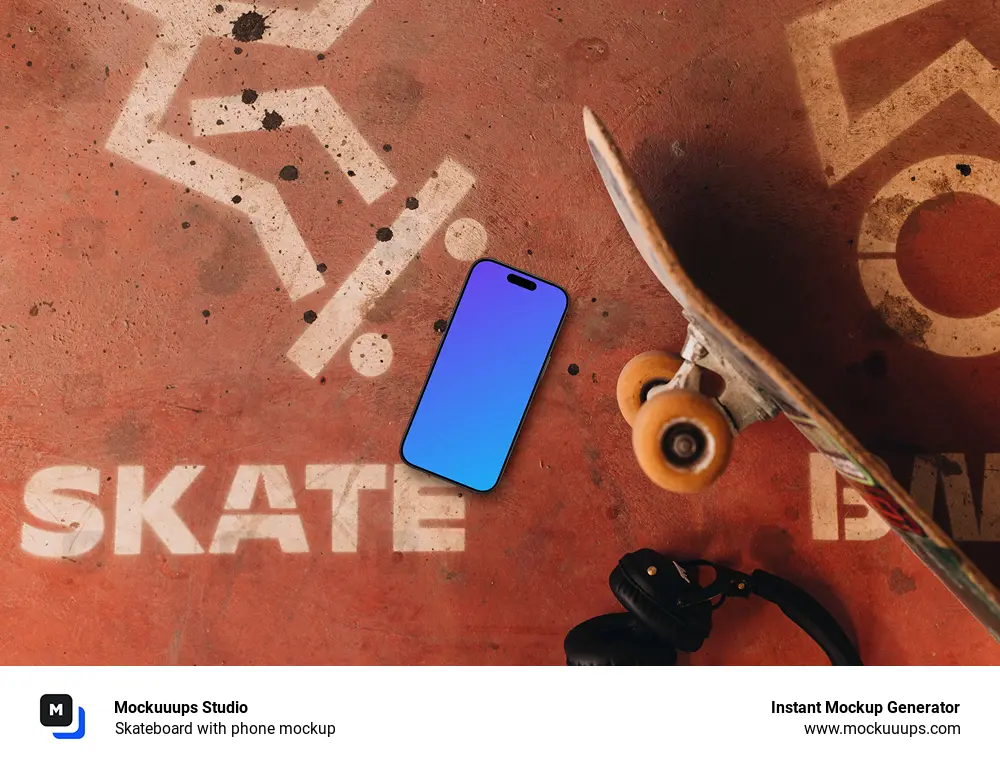 Skateboard with phone mockup