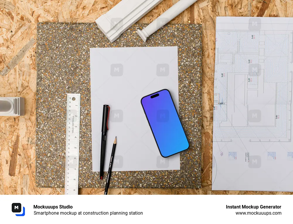 Smartphone mockup at construction planning station