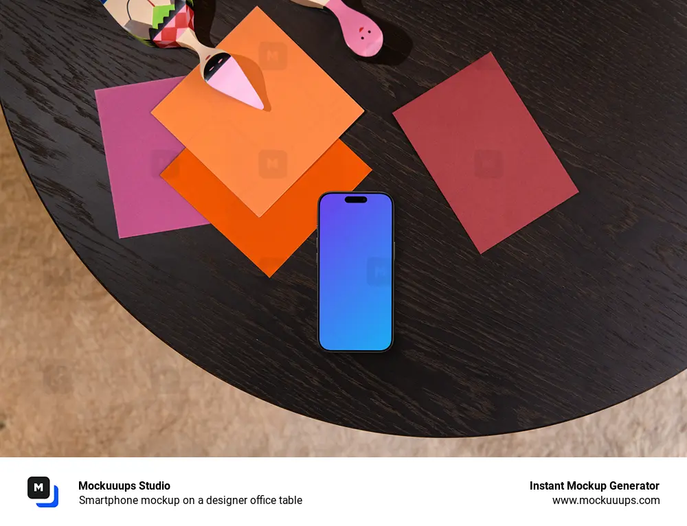 Smartphone mockup on a designer office table