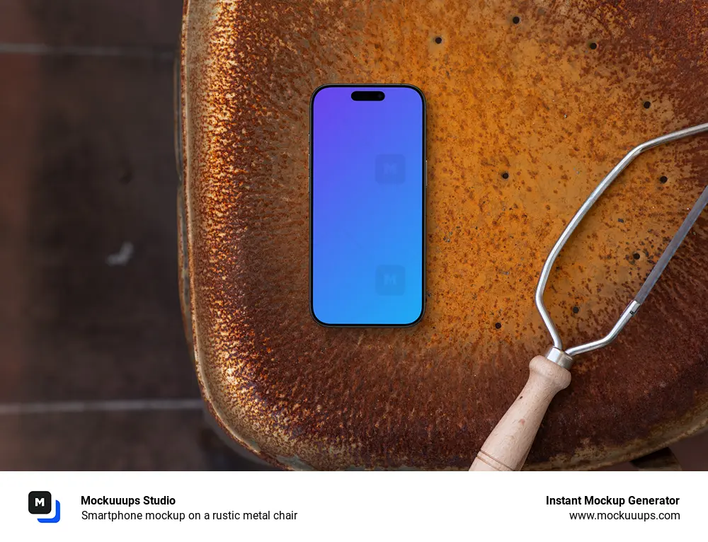 Smartphone mockup on a rustic metal chair