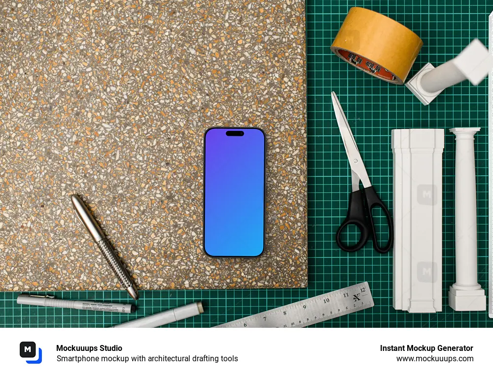 Smartphone mockup with architectural drafting tools