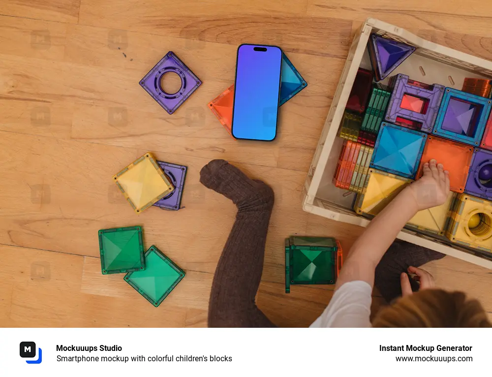 Smartphone mockup with colorful children's blocks