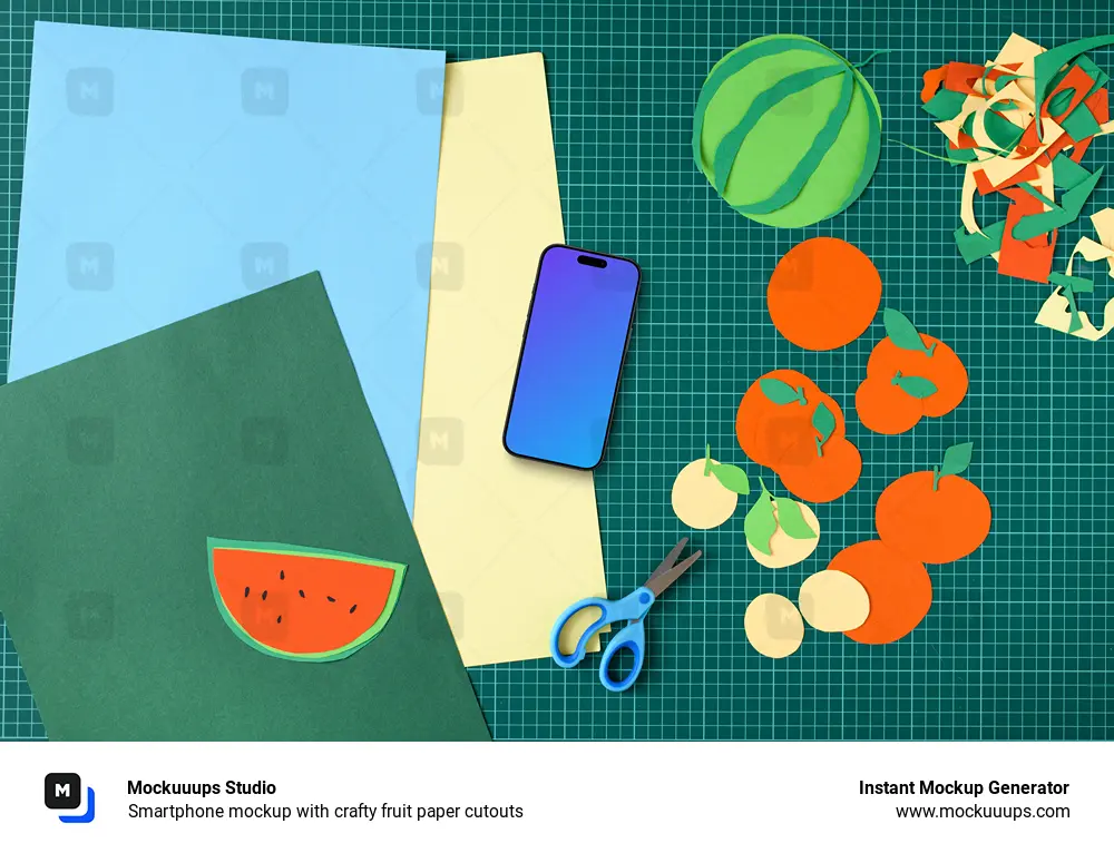 Smartphone mockup with crafty fruit paper cutouts