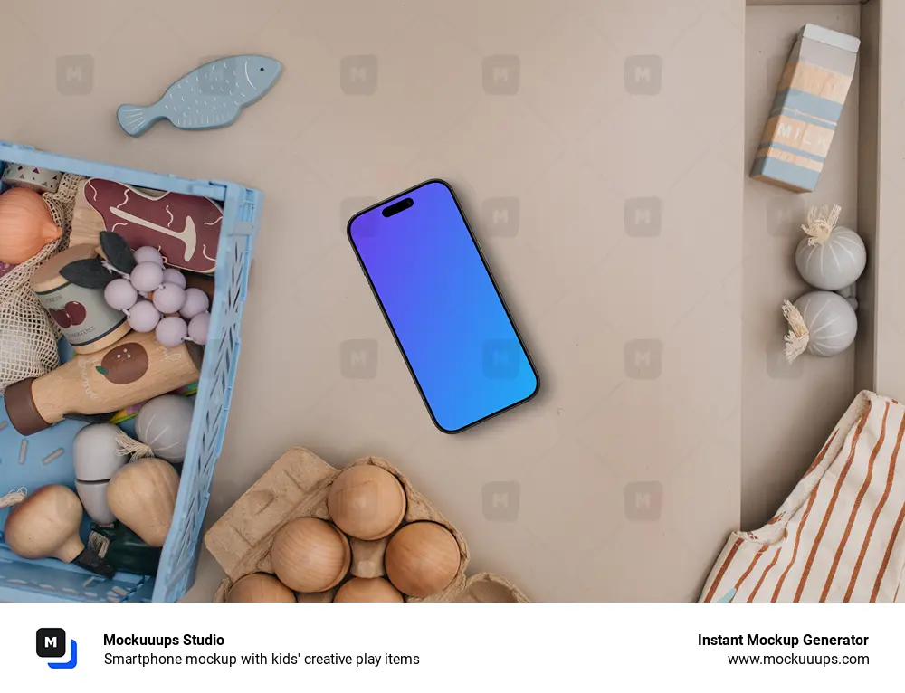 Smartphone mockup with kids' creative play items