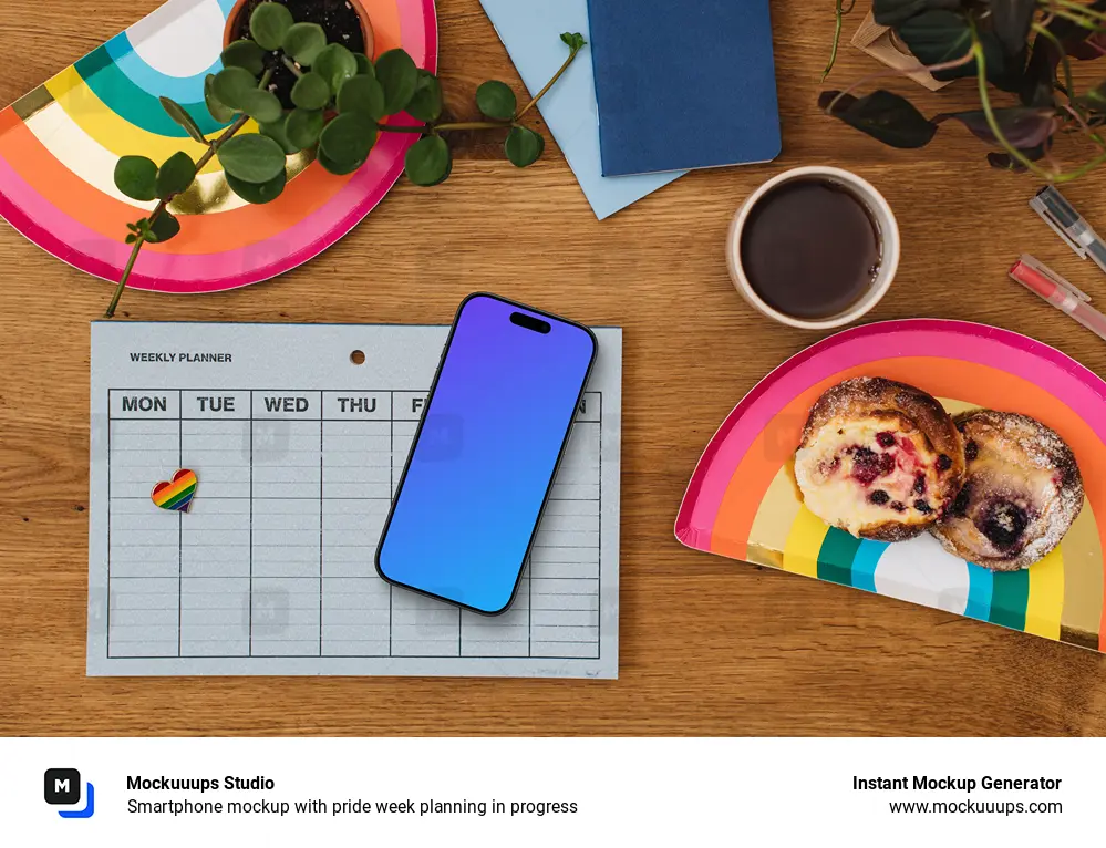 Smartphone mockup with pride week planning in progress