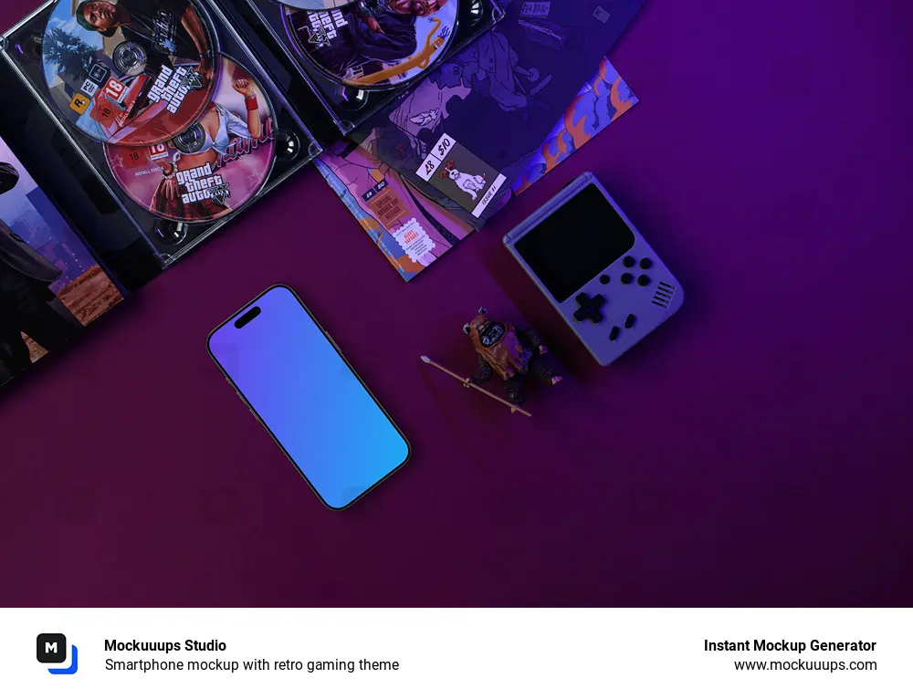 Smartphone mockup with retro gaming theme