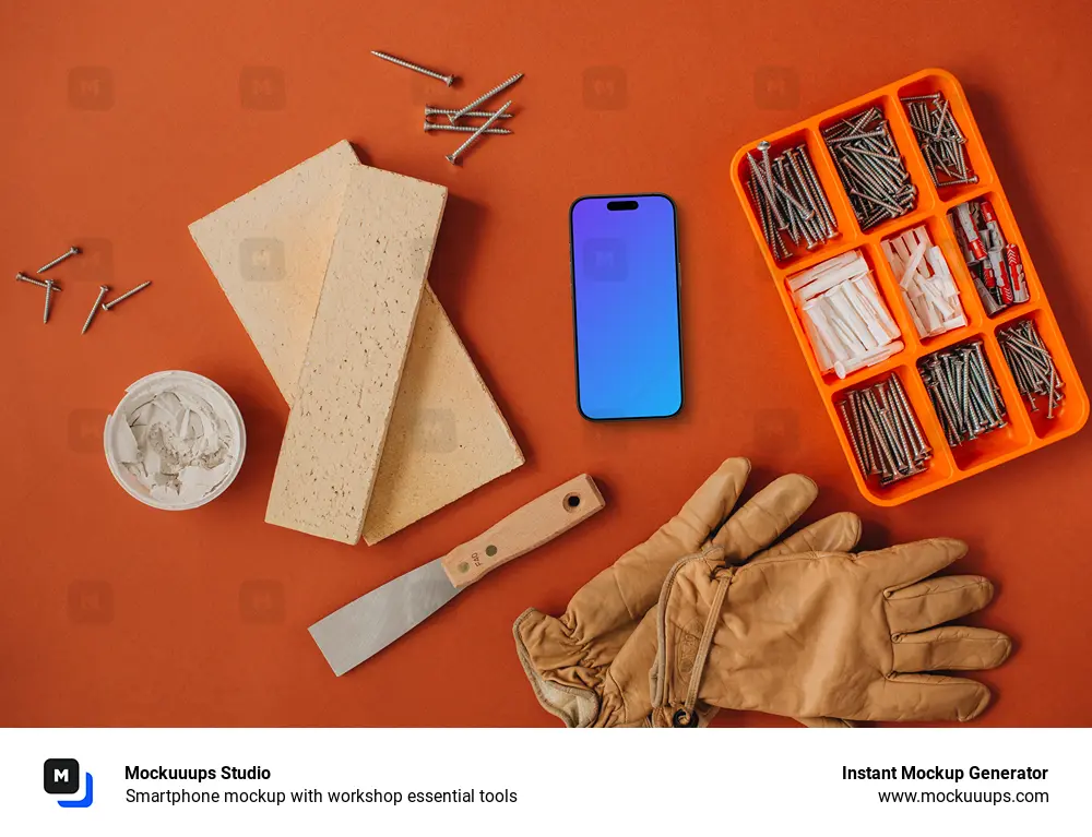 Smartphone mockup with workshop essential tools