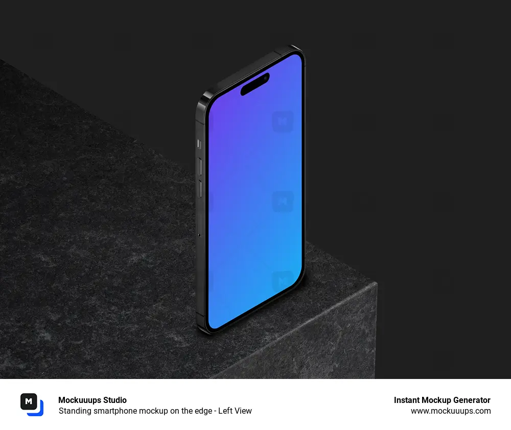 Standing smartphone mockup on the edge - Left View