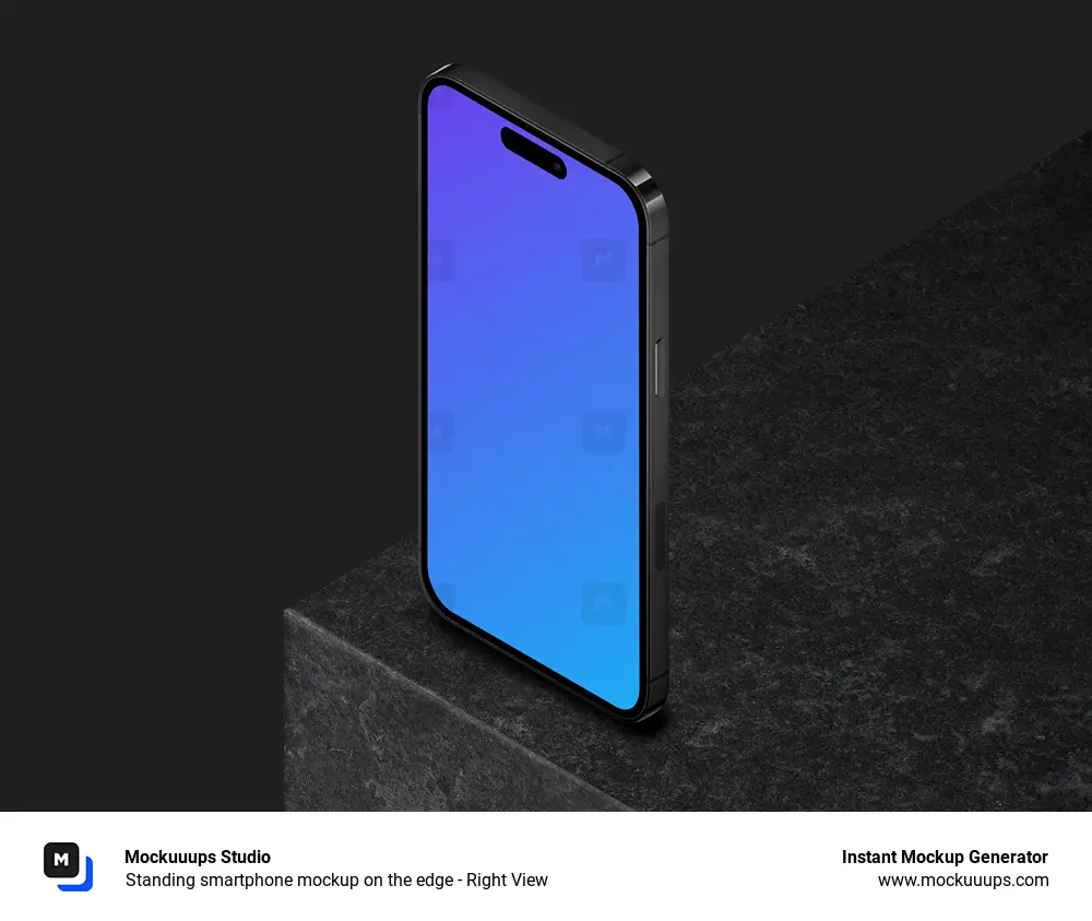 Standing smartphone mockup on the edge - Right View