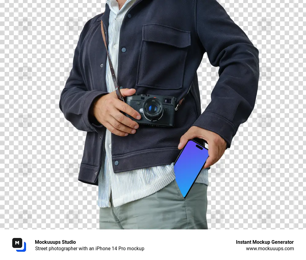 Street photographer with an iPhone 14 Pro mockup