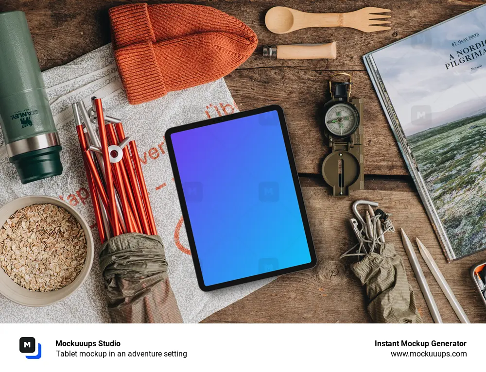 Tablet mockup in an adventure setting