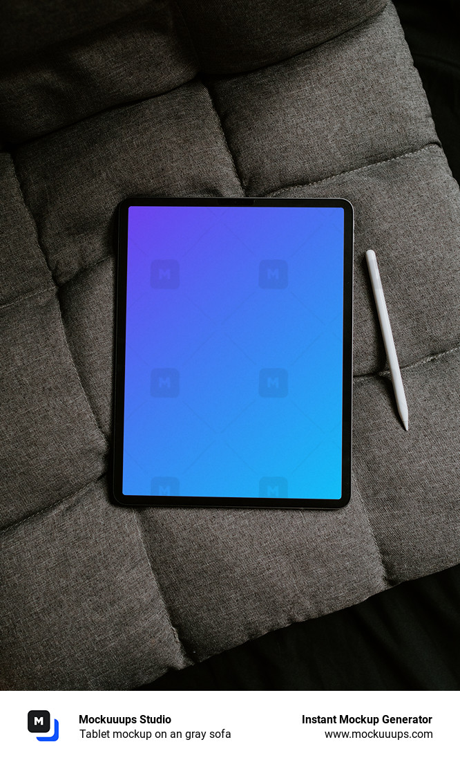 Tablet mockup on an gray sofa