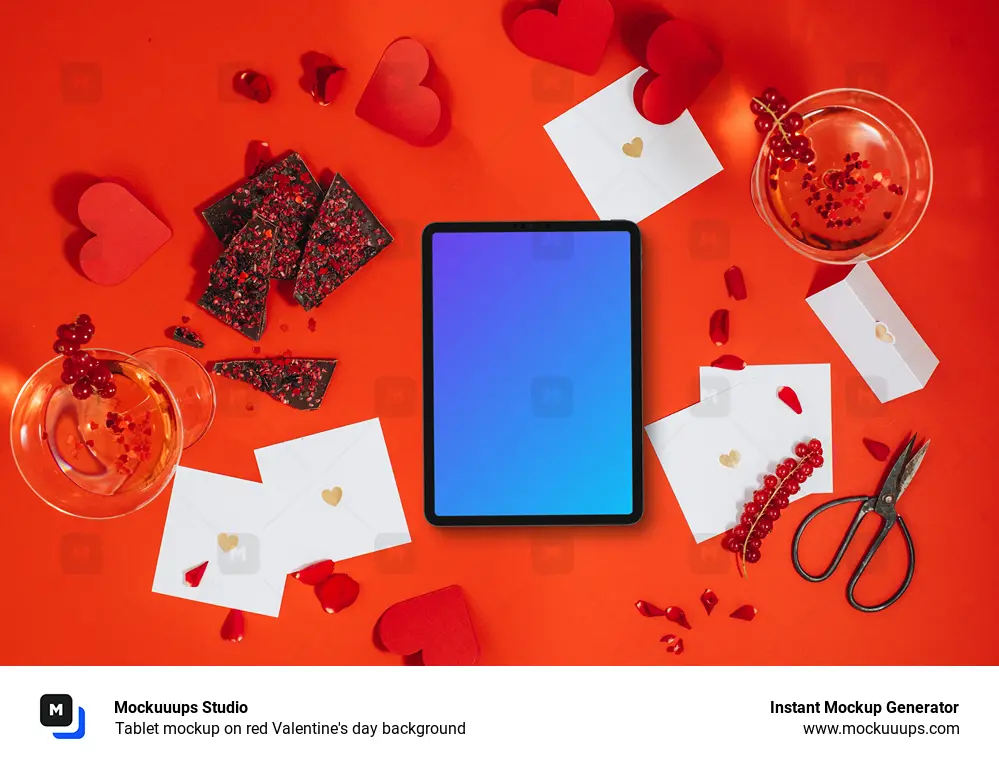 Tablet mockup on red Valentine's day background