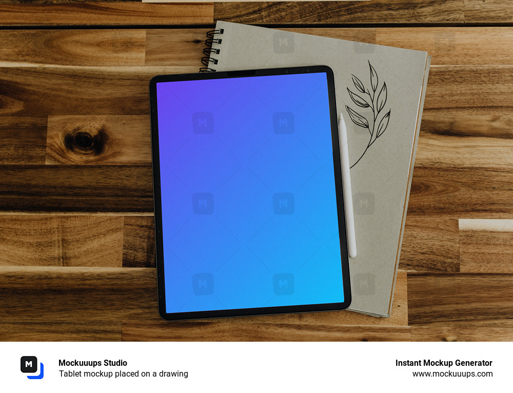 Tablet mockup placed on a drawing