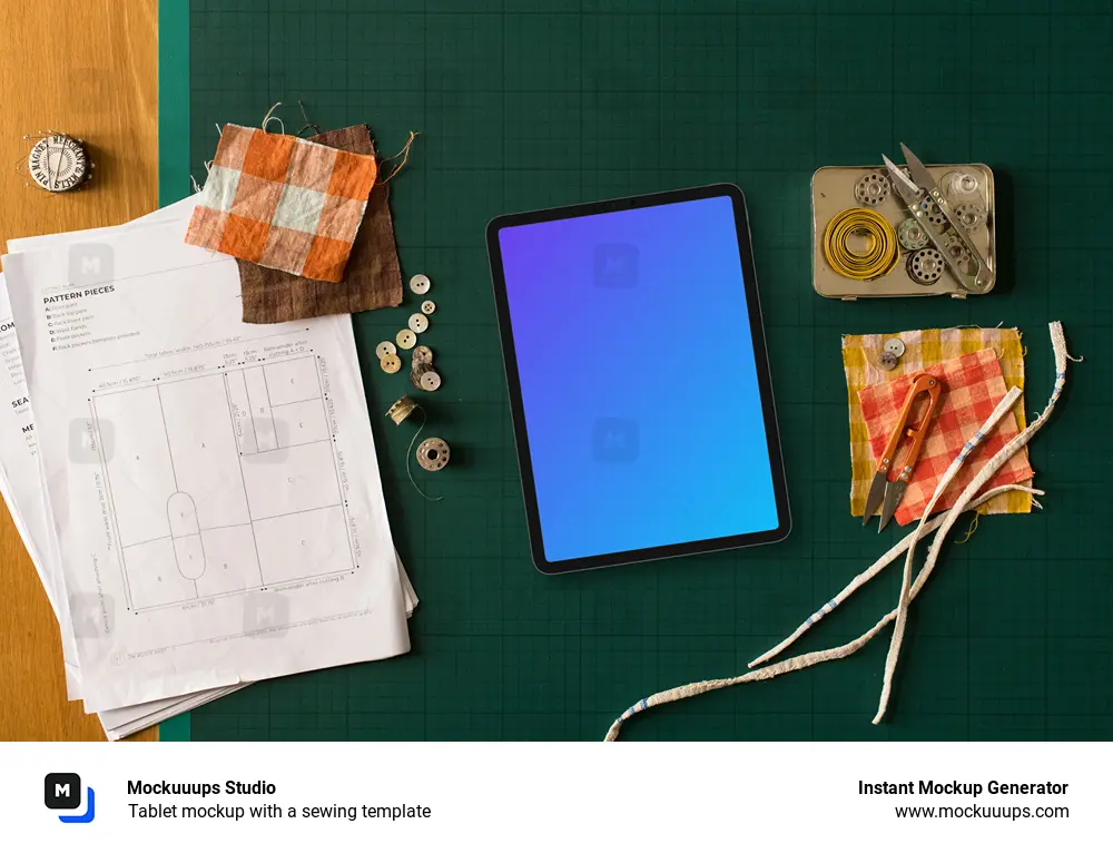 Tablet mockup with a sewing template