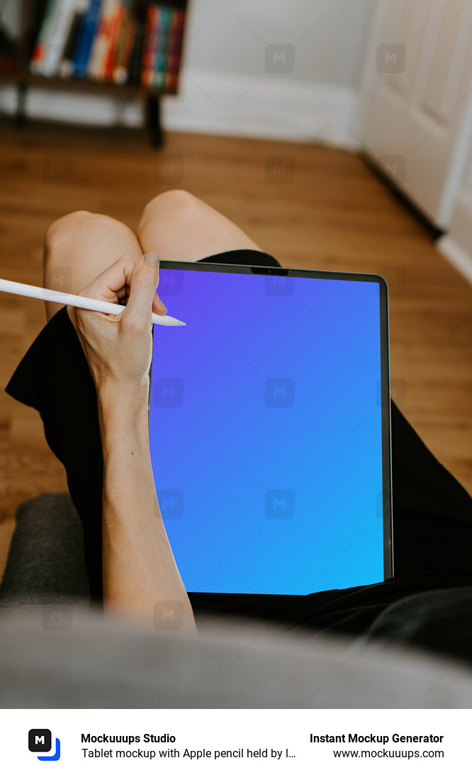 Tablet mockup with Apple pencil held by lady