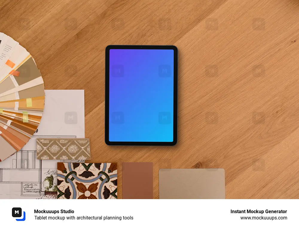 Tablet mockup with architectural planning tools