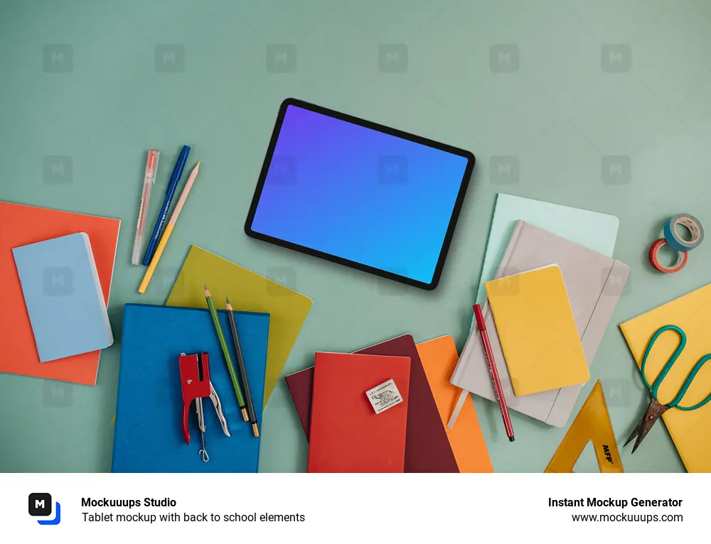 Tablet mockup with back to school elements