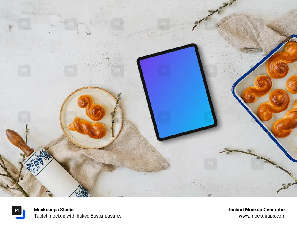 Tablet mockup with baked Easter pastries