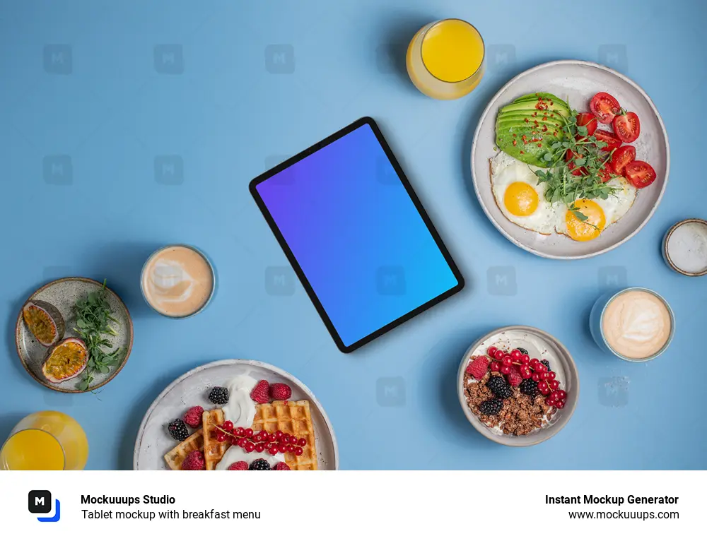 Tablet mockup with breakfast menu