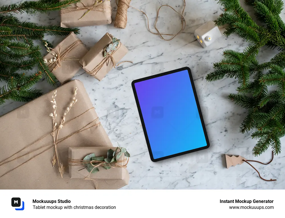 Tablet mockup with christmas decoration